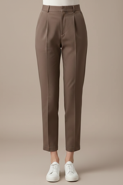 Pantalon Chino Carotte Femme - Marron Gabardine - vue 3