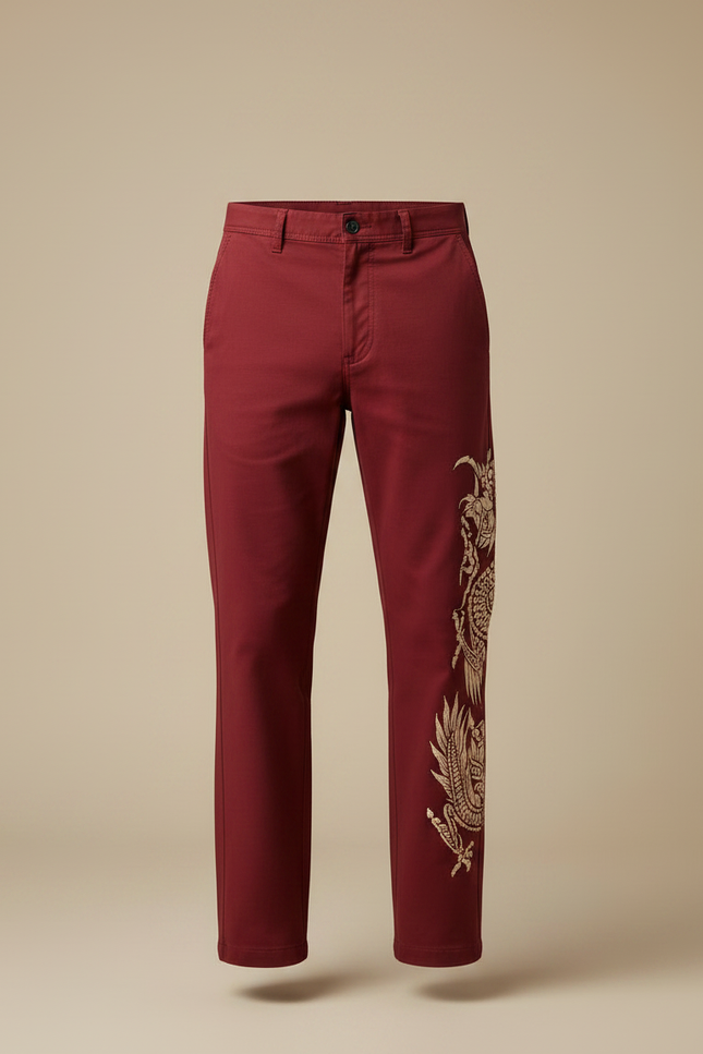 Pantalon Chino Homme Motif - Bordeaux Coton - vue 3