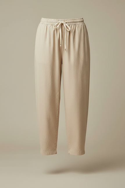 Pantalon Chino Beige Ample Cordon Fluide Femme - Coton - vue 3