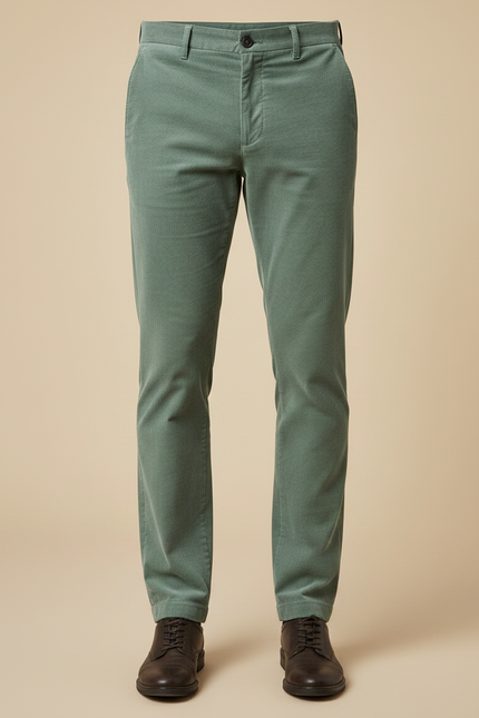 Pantalon Chino Vert Côtelé Slim Homme Décontracté - Cordé - vue 3