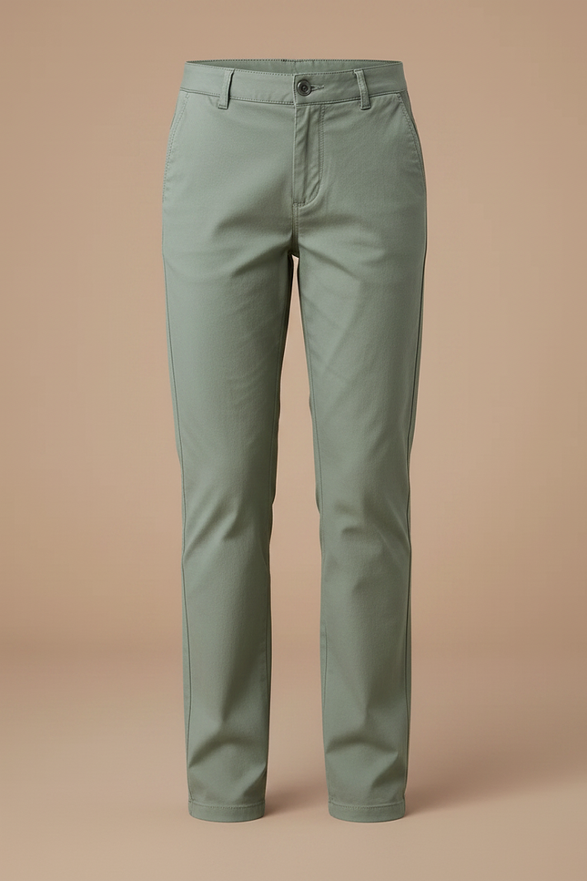 Pantalon Chino Vert Kaki Droit Coton Fille Décontracté - Gabardine - vue 3