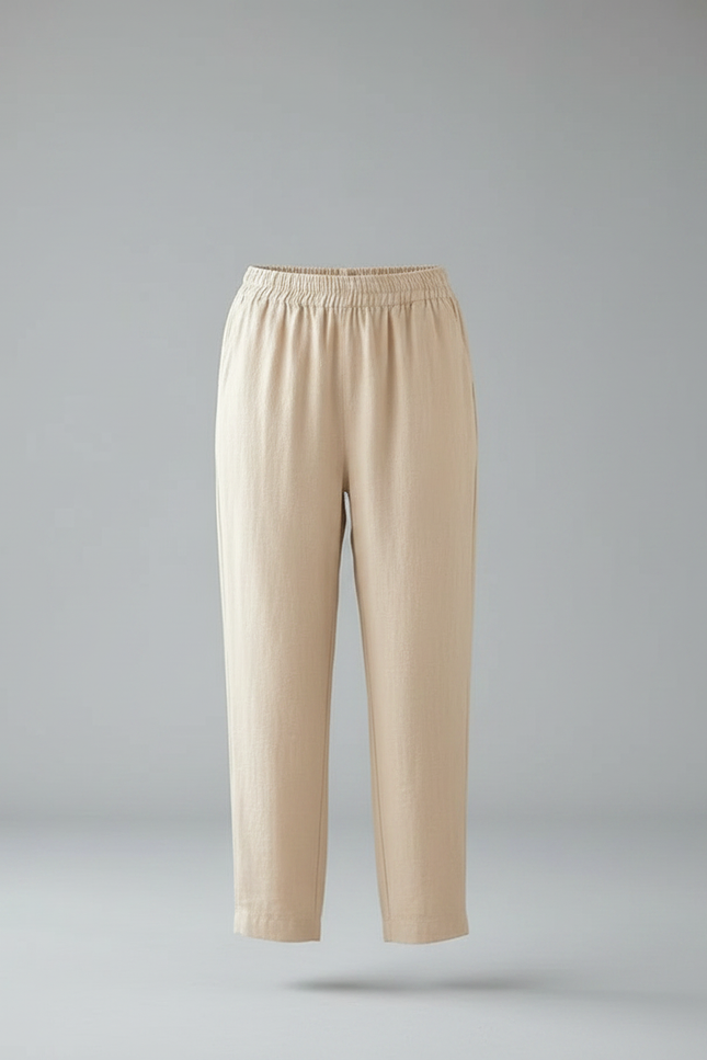 Pantalon Chino Beige Lin Ample Décontracté Fluide - vue 3