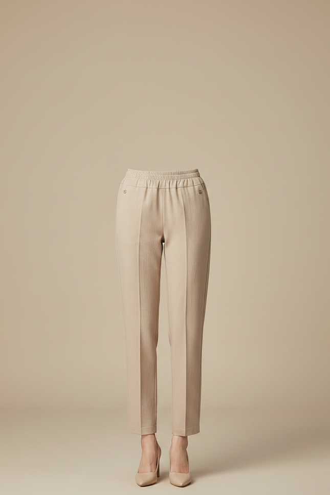 Pantalon Chino Beige Coupe Droite Élastique Femme - Coton - vue 3
