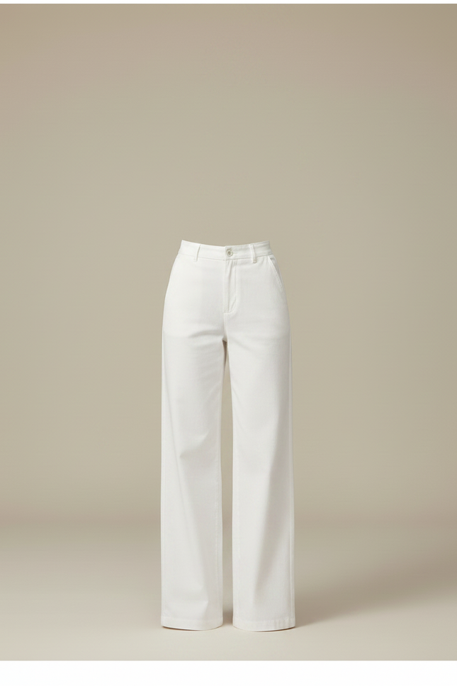 Pantalon Chino Blanc Ample Taille Haute Femme Élégant - Gabardine - vue 3