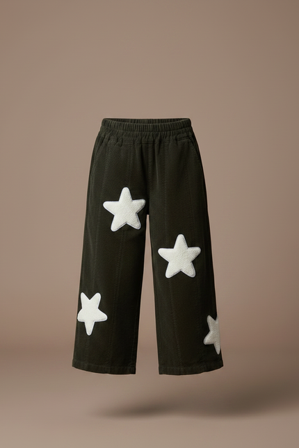 Pantalon Chino Vert Côtelé Étoiles Blanches Ample - Cordé - vue 3