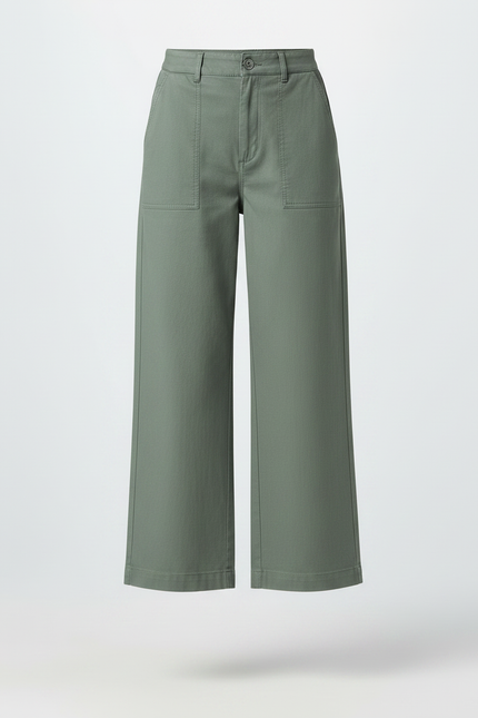 Pantalon Chino Vert Femme - Kaki Coton - vue 3