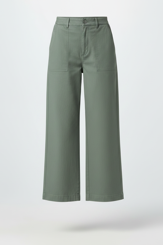 Pantalon Chino Vert Femme - Kaki Coton - vue 3