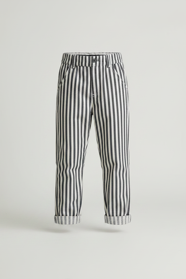 Pantalon Chino Rayé Noir Blanc Coton Enfant - Multicolore - vue 3