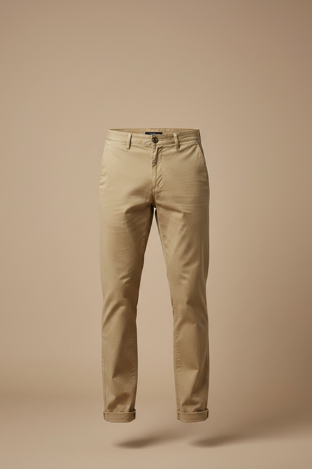 Pantalon Chino Homme Beige Coupe Droite Décontracté - Gabardine - vue 3