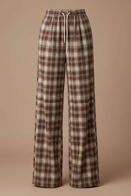 Pantalon Chino Carreaux Marron Ample Cordon Décontracté - Tweed - vue 3