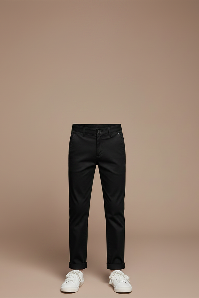 Pantalon Chino Noir Garçon Coton Coupe Droite - vue 3
