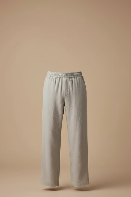 Pantalon Chino Homme Lin Gris Ample Décontracté - vue 3