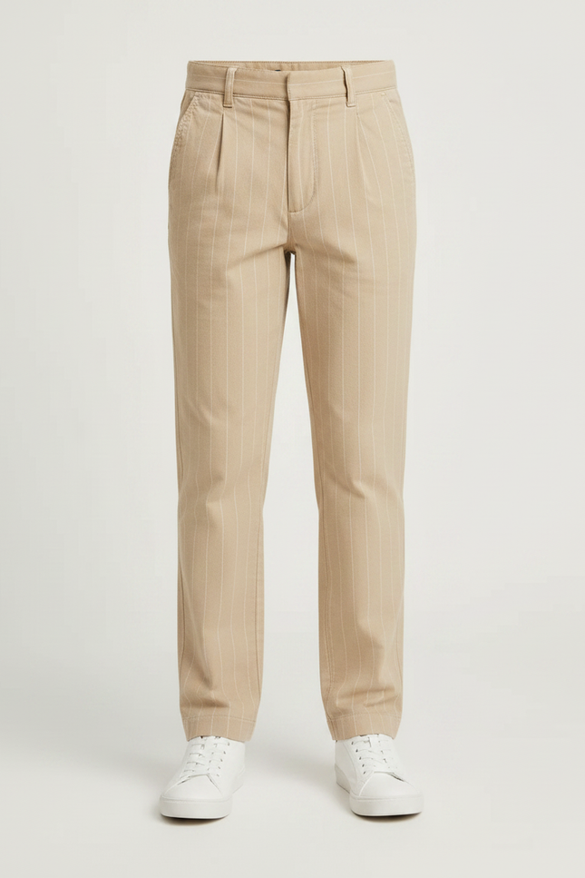 Pantalon Chino Beige Rayé Droit Décontracté Enfant - Gabardine - vue 3