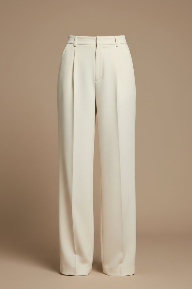 Pantalon Chino Crème Fluide Ample Élégant Femme - Beige Gabardine - vue 3