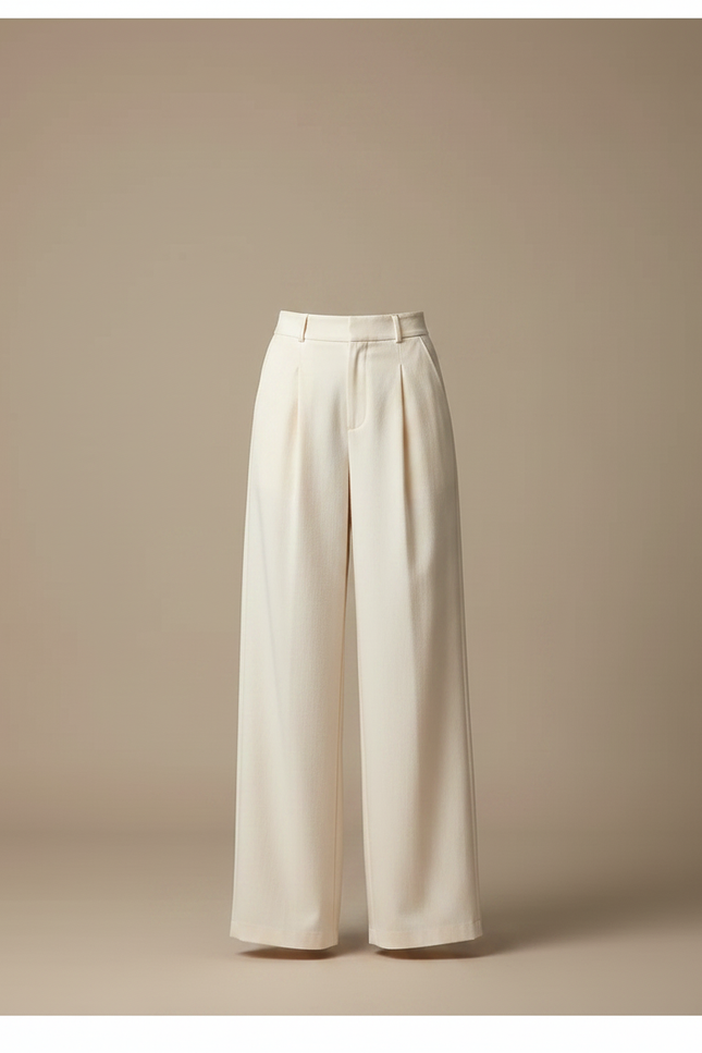 Pantalon Chino Écru Ample Fluide Taille Haute Femme - Beige Gabardine - vue 3