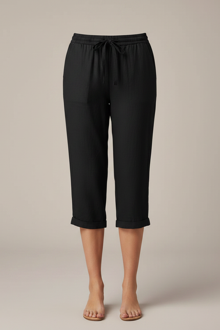 Pantalon Chino Noir Coton Lin Décontracté Femme - vue 3