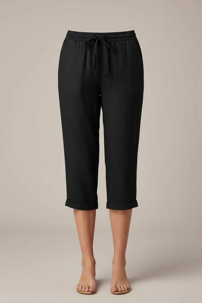 Pantalon Chino Noir Coton Lin Décontracté Femme - vue 3