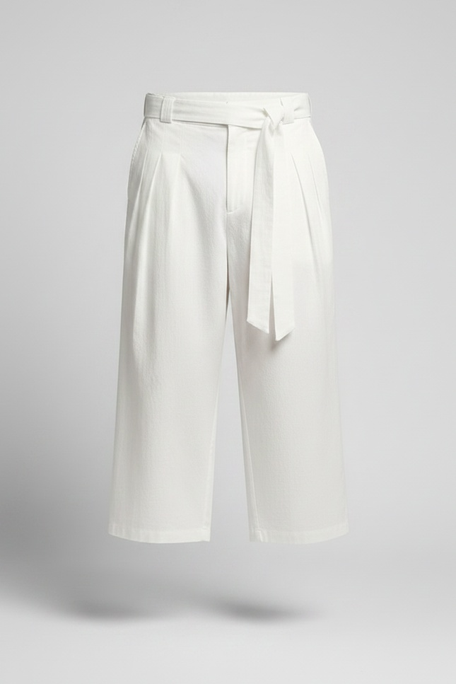 Pantalon Chino Blanc Ample Coton Ceinture Décontracté - vue 3