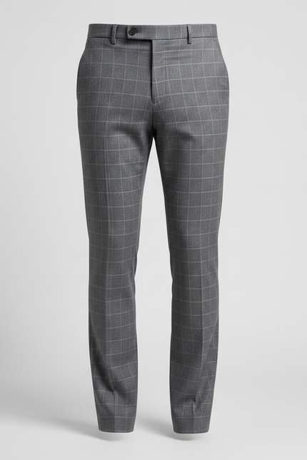 Pantalon Chino Homme Slim Carreaux Gris Élégant - Laine - vue 3