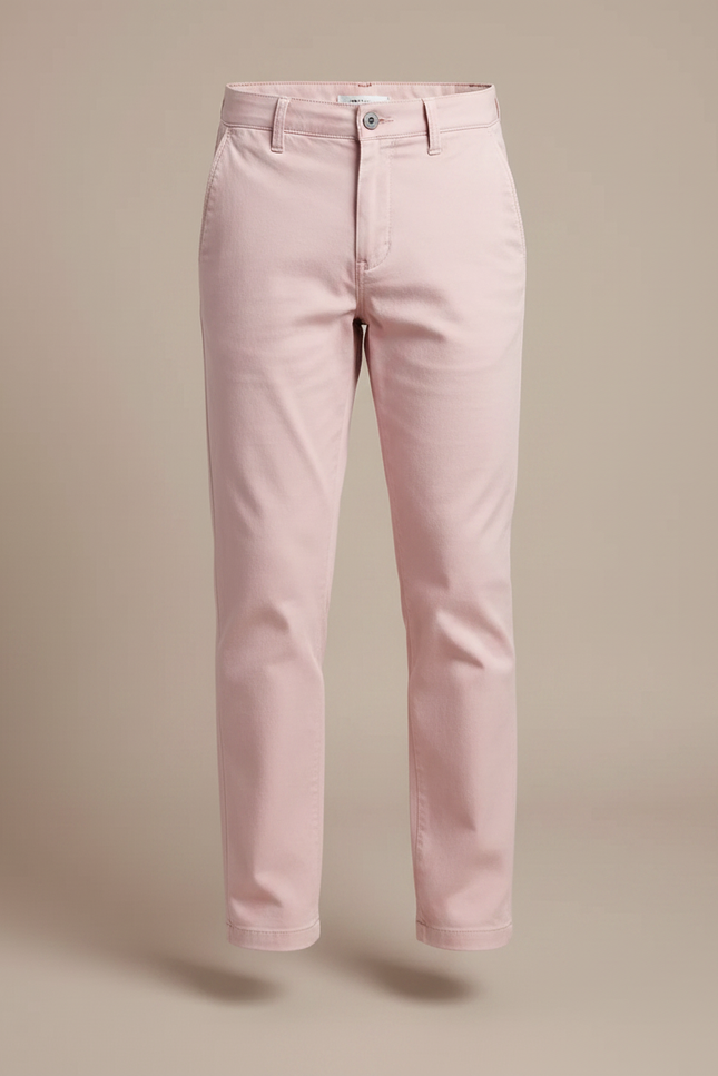 Pantalon Chino Rose Pâle Coton Slim Garçon Décontracté - vue 3