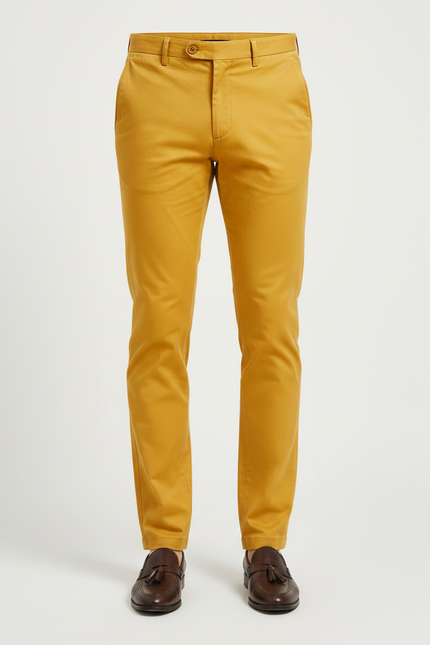 Pantalon Chino Moutarde Homme - Jaune Coton - vue 3
