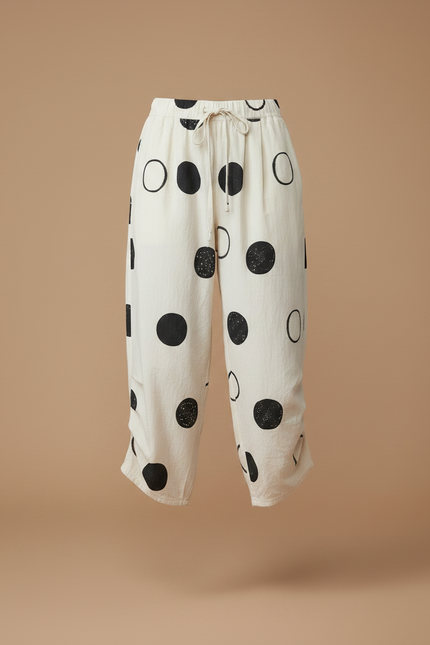 Pantalon Chino Écru Imprimé Cercles Ample Décontracté Coton - Beige - vue 3