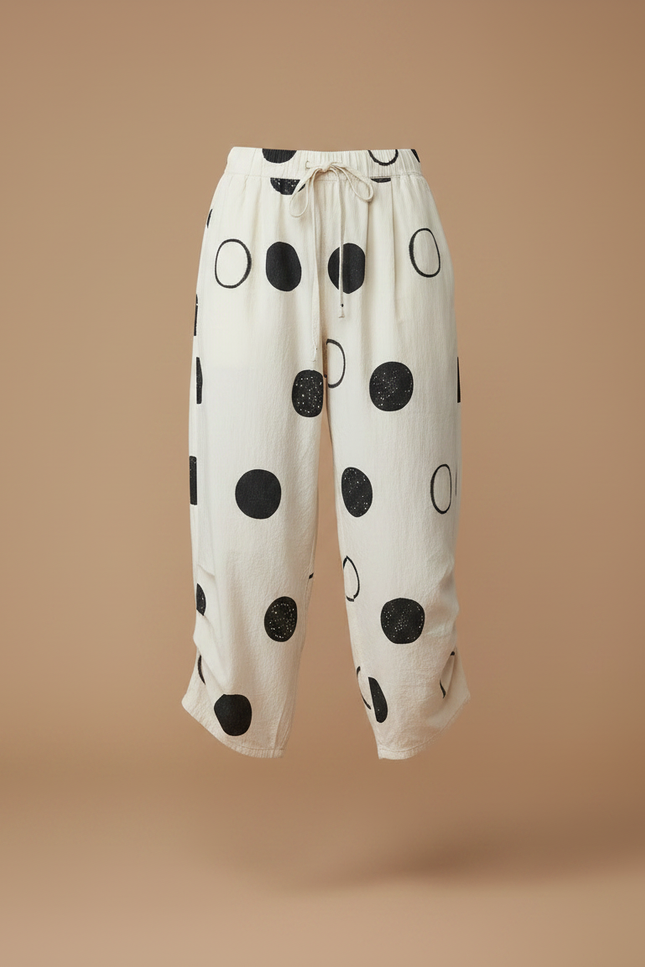 Pantalon Chino Écru Imprimé Cercles Ample Décontracté Coton - Beige - vue 3
