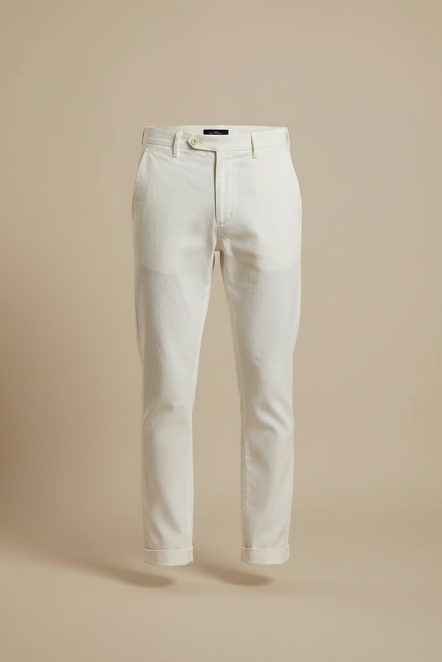 Pantalon Chino Blanc Cassé Coton Coupe Droite Casual Homme - vue 3