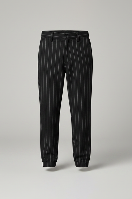 Pantalon Chino Noir Rayé Ample Cordon Enfant - Laine - vue 3