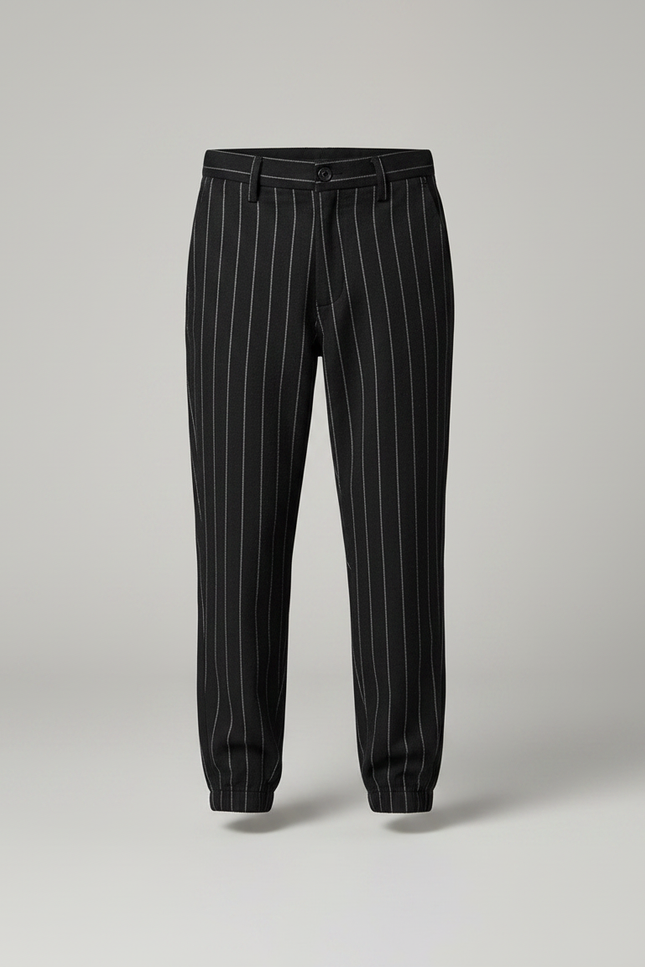 Pantalon Chino Noir Rayé Ample Cordon Enfant - Laine - vue 3