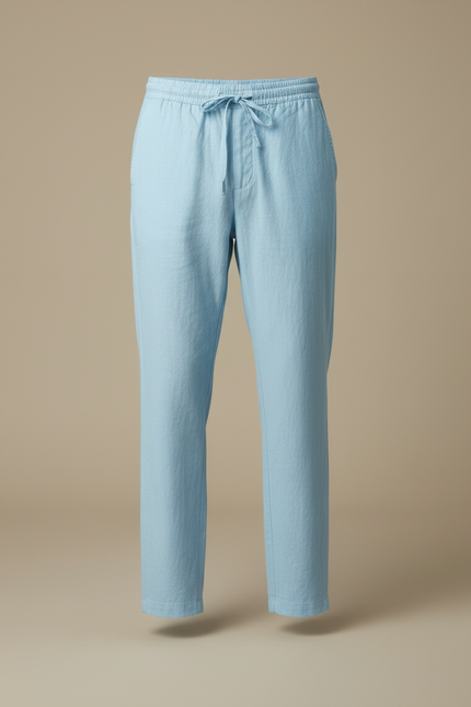 Pantalon Chino Bleu Ciel Lin Ample Cordon - vue 3