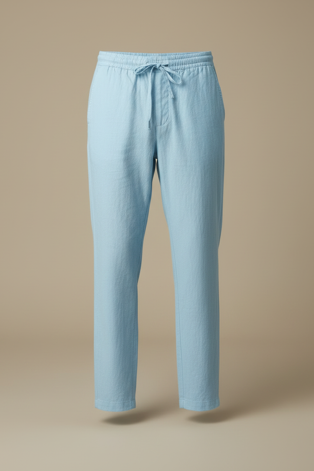 Pantalon Chino Bleu Ciel Lin Ample Cordon - vue 3