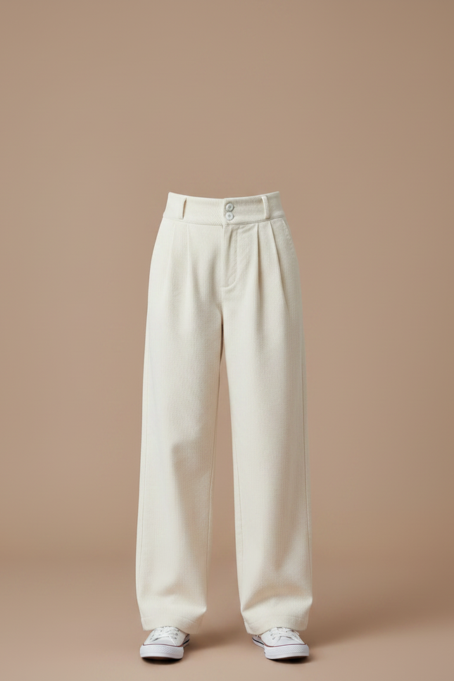 Pantalon Chino Crème Côtelé Ample Enfant Décontracté - Beige Cordé - vue 3