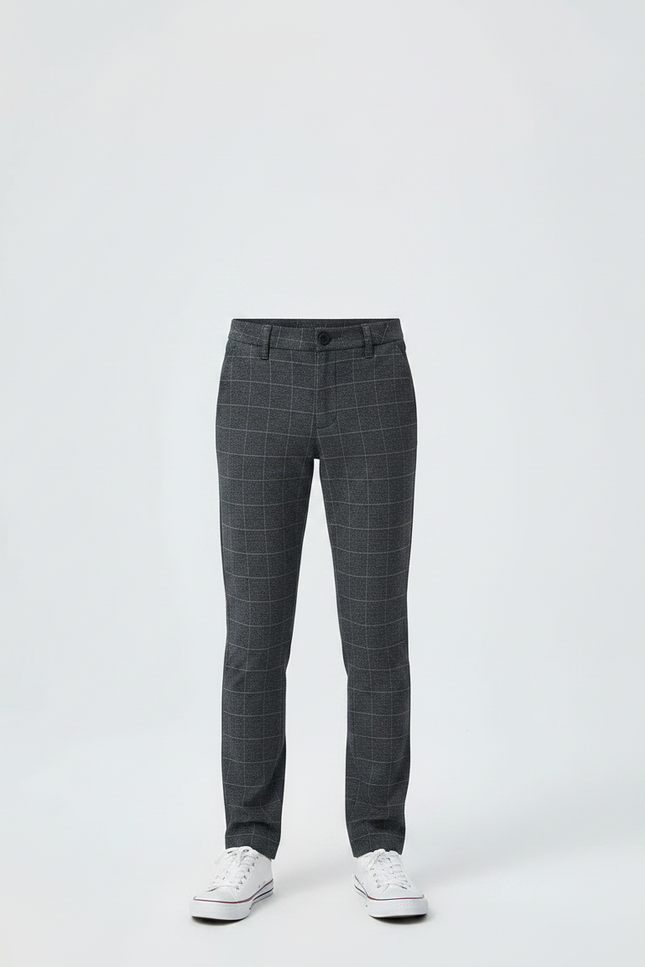 Pantalon Chino Carreaux Gris Slim Garçon Tendance - Laine - vue 3