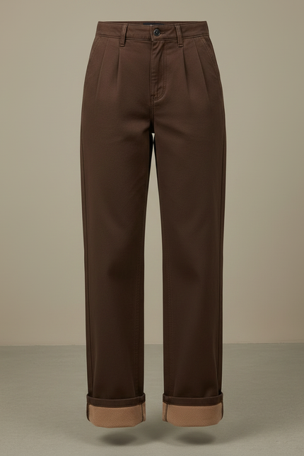 Pantalon Chino Marron Ample Doublé Polaire Femme - Coton - vue 3