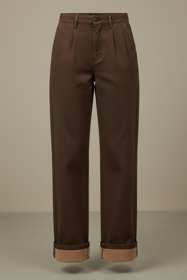 Pantalon Chino Marron Ample Doublé Polaire Femme - Coton - vue 3