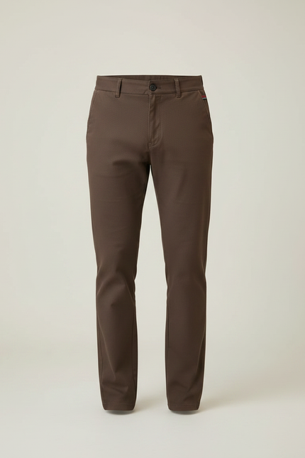 Pantalon Chino Marron Coton Droit Stretch Homme - vue 3
