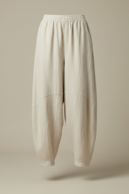 Pantalon Chino Lin Ample Élastique Beige Décontracté - vue 3