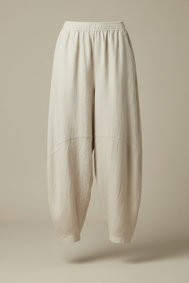 Pantalon Chino Lin Ample Élastique Beige Décontracté - vue 3