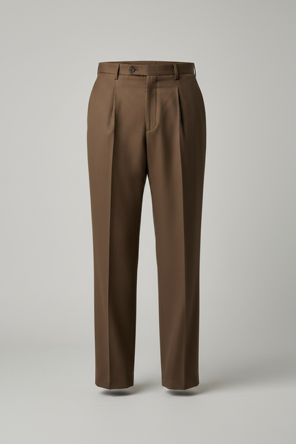 Pantalon Chino Marron Plissé Droite Homme Élégant - Gabardine - vue 3