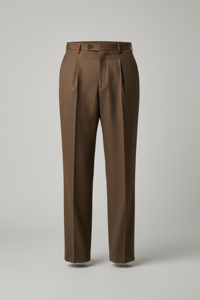 Pantalon Chino Marron Plissé Droite Homme Élégant - Gabardine - vue 3