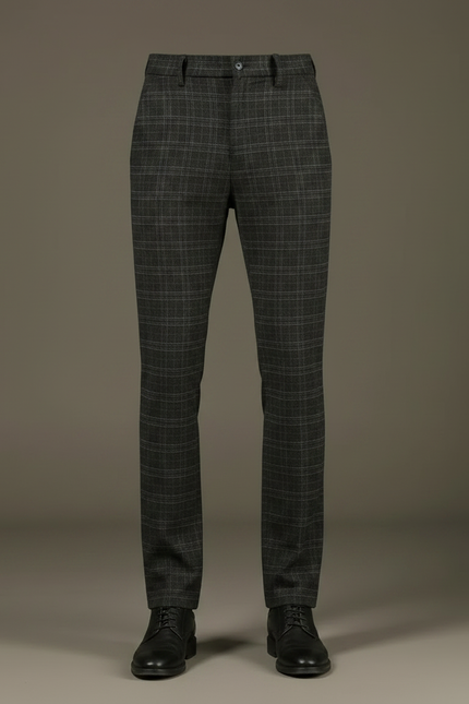 Pantalon Chino Homme Gris Carreaux Droit Élégant - Tweed - vue 3