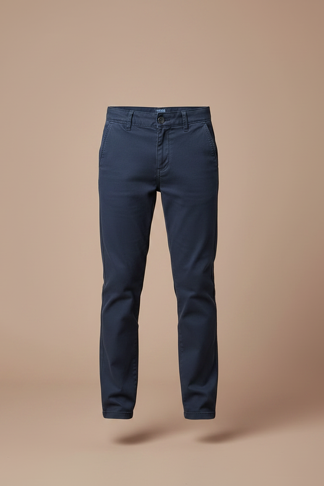 Pantalon Chino Bleu Marine Coton Droit Enfant Décontracté - vue 3