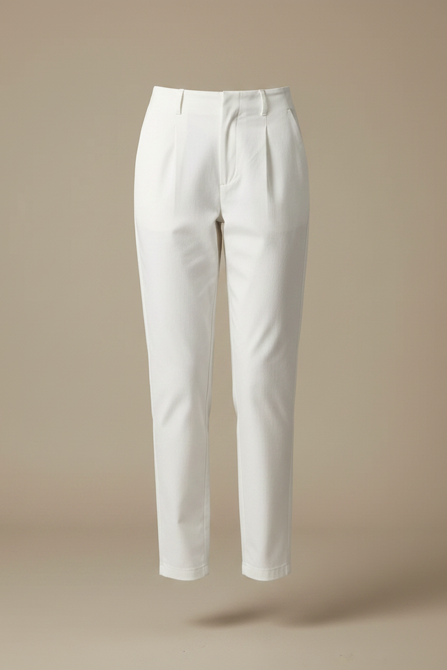 Pantalon Chino Blanc Taille Haute Plissé Élégant Femme - Gabardine - vue 3