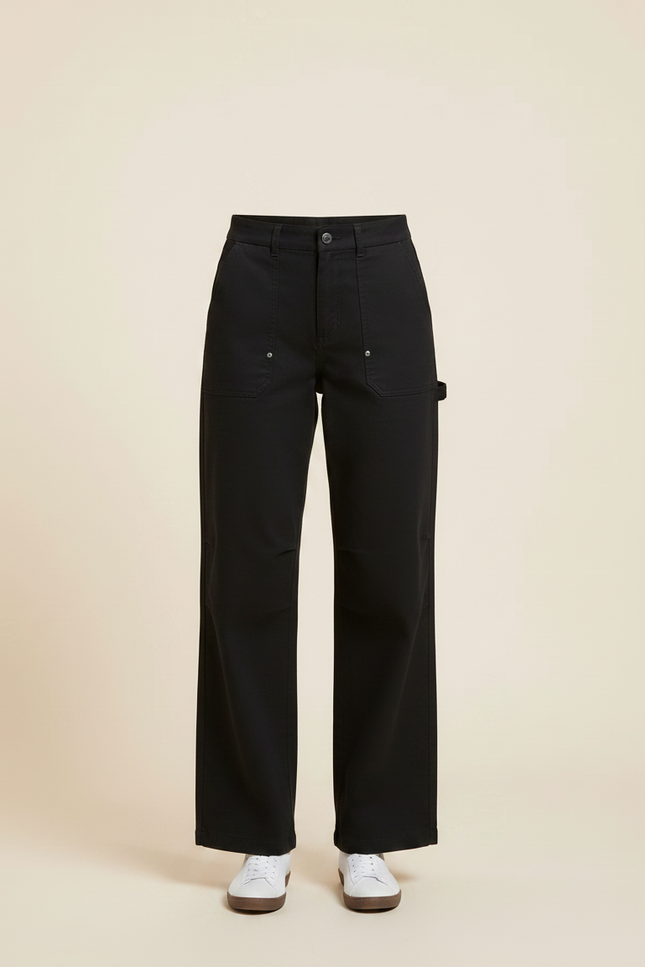 Pantalon Chino Noir Ample Décontracté Femme - Gabardine - vue 3