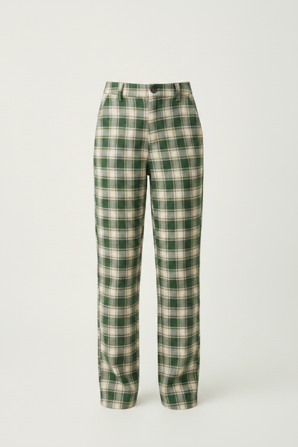 Pantalon Chino Vert Carreaux Lâche Fille - Tweed - vue 3