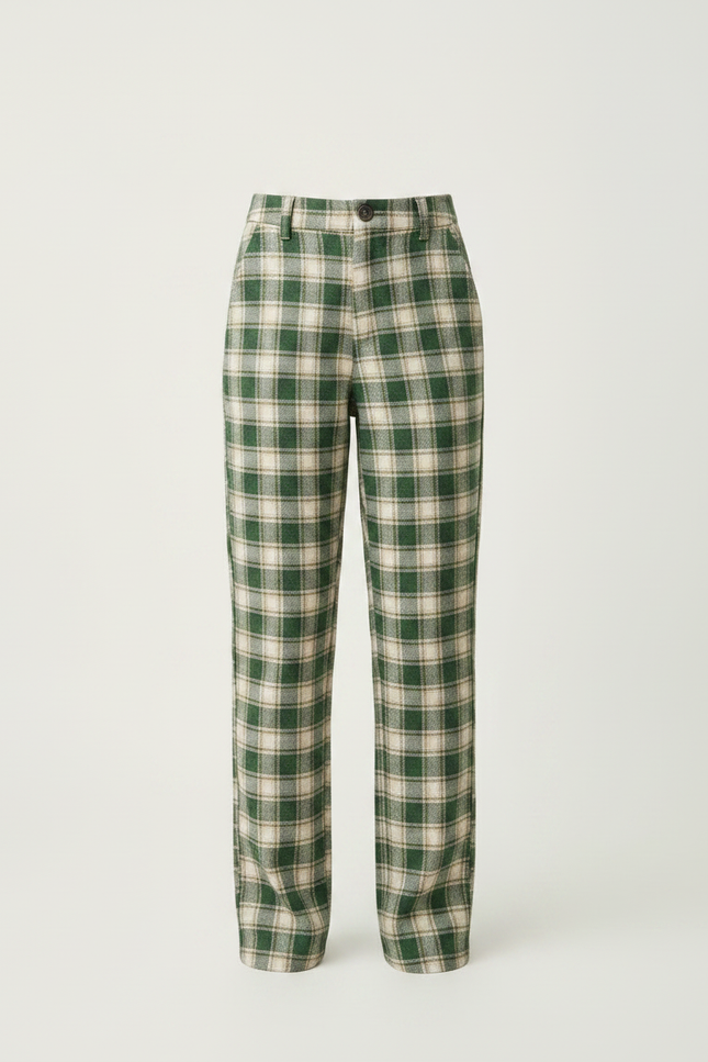 Pantalon Chino Vert Carreaux Lâche Fille - Tweed - vue 3