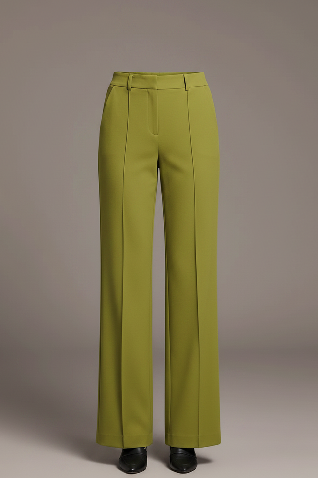 Pantalon Chino Vert Olive Fluide Taille Haute Décontracté - Polyester - vue 3