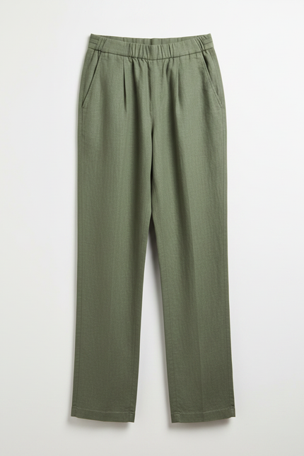 Pantalon Chino Vert Olive Ample Lin Femme - Kaki - vue 3