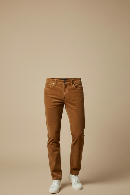 Pantalon Chino Côtelé Marron Coupe Droite Décontracté Homme - Cordé - vue 3